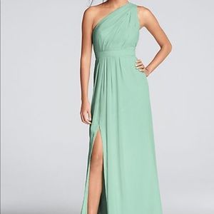 David’s Bridal MINT One Shoulder Chiffon Gown